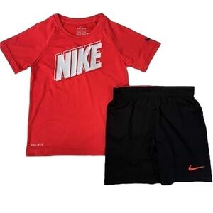 NWT Nike Boy's Dri-Fit T-Shirt & Shorts 2 Piece Set (Habanero red/black.  12 mos